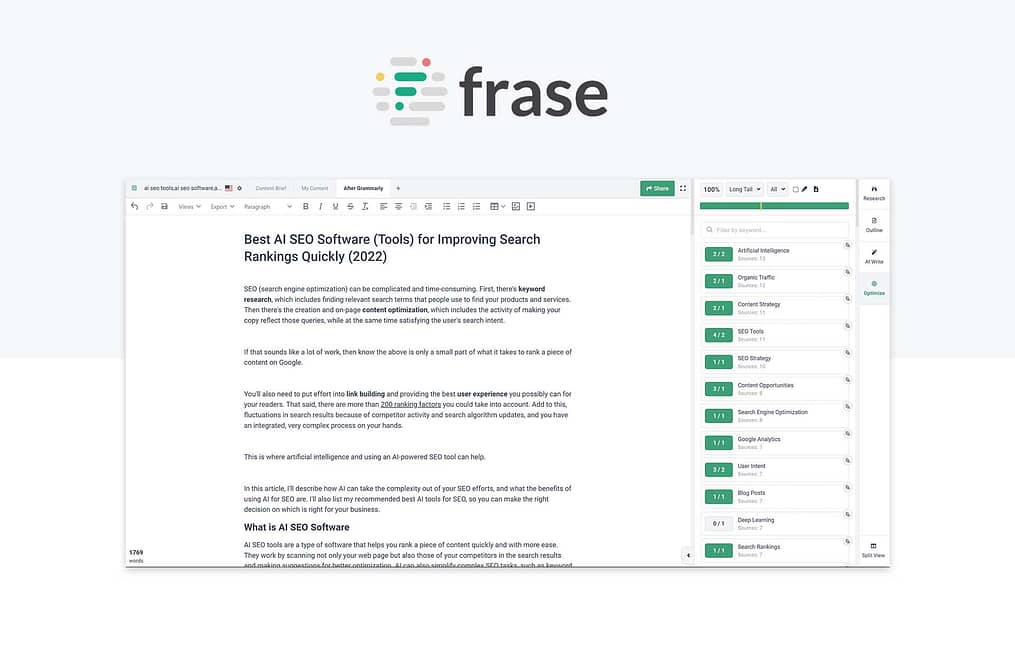 Frase.io - AI SEO software for Content Optimization