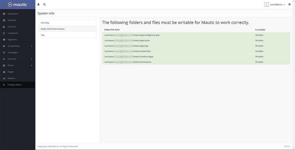 Mautic Folder Permissions