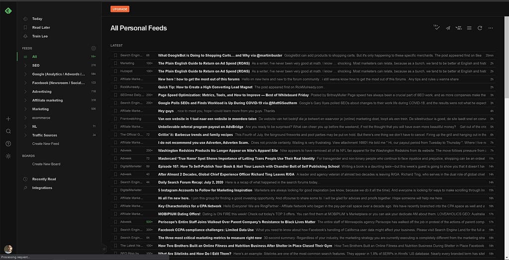 Feedly RSS subscriptions - all your feeds in one place