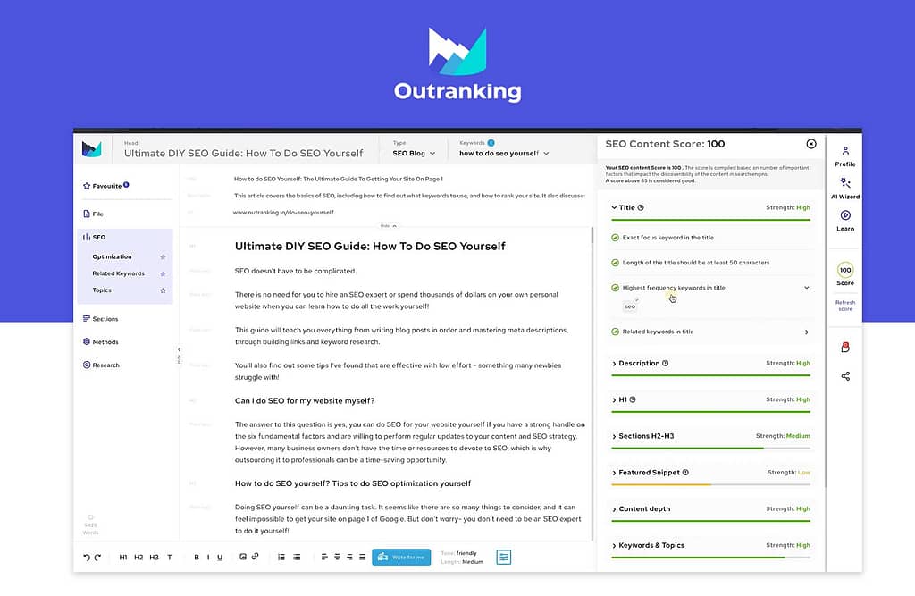 Outranking.io - AI  SEO Tools for creating an effective content strategy.